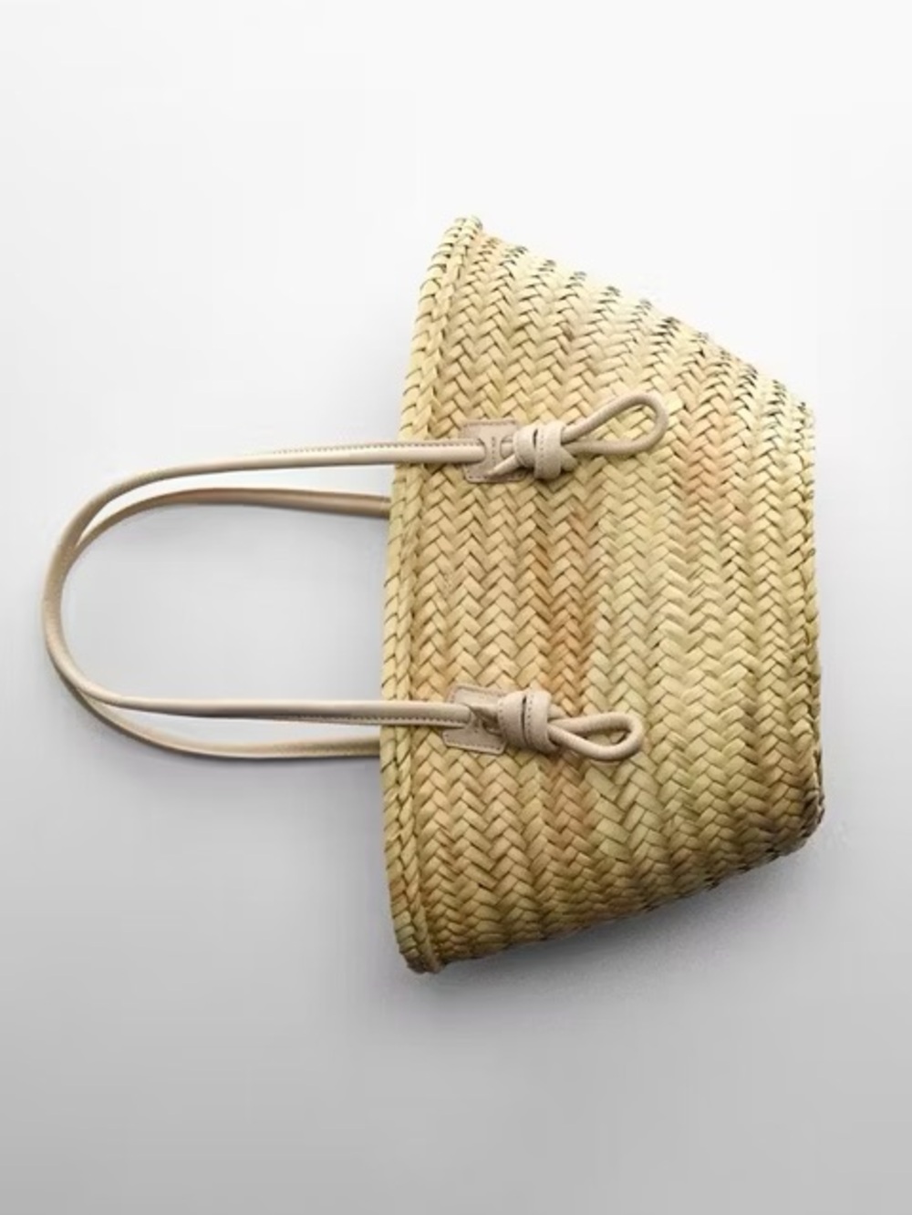 Mango Natural Straw Tote with Beige Leather Handles - Picture 3 of 10
